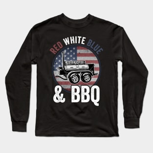 Funny Grilling Dad BBQ 4th Of July USA American Flag Long Sleeve T-Shirt